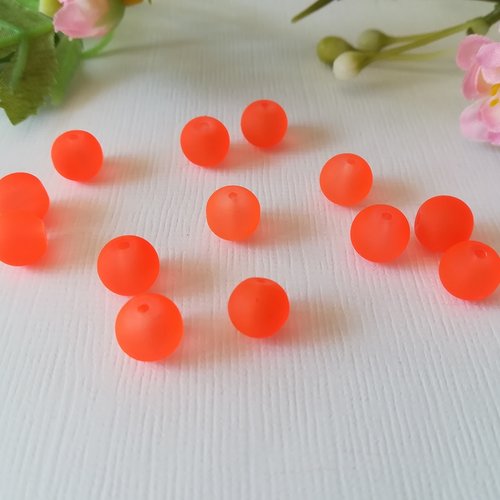 Perles en verre dépoli 8 mm orange fluo x 20