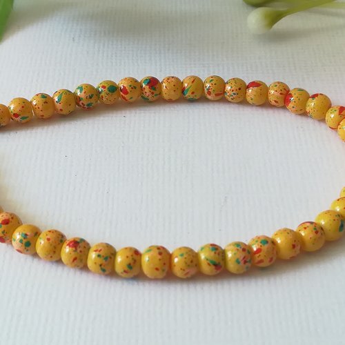 Perles en verre 4 mm orange clair taches multicolores x 50