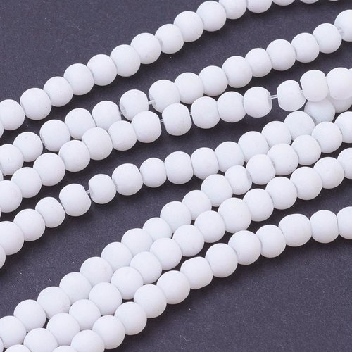 Perles en verre effet caoutchouc 4 mm blanche x 50