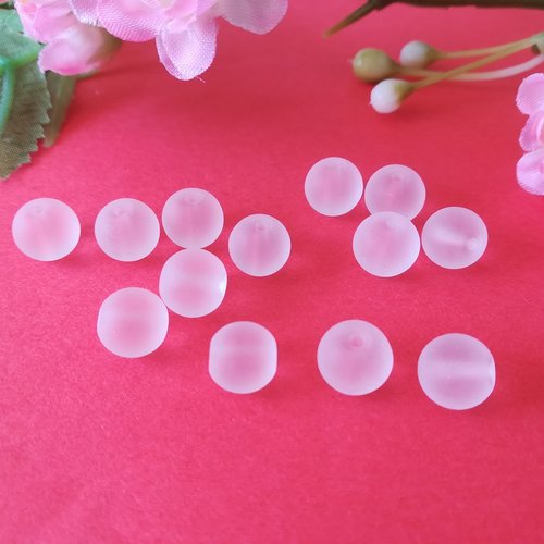 20 perles en verre dépoli 8 mm blanche