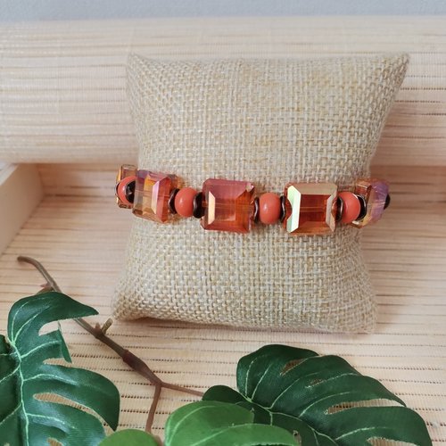 Kit bracelet fil élastique perles en verre laqué orange