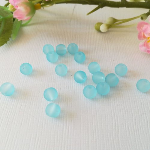 25 perles en verre givré 6 mm bleu ciel