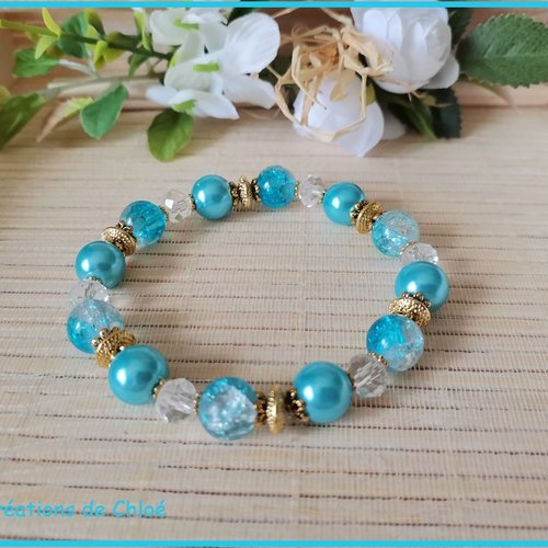Kit bracelet fil élastique perles bleues et cristal