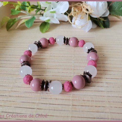 Kit bracelet fil élastique perles taupe et framboise