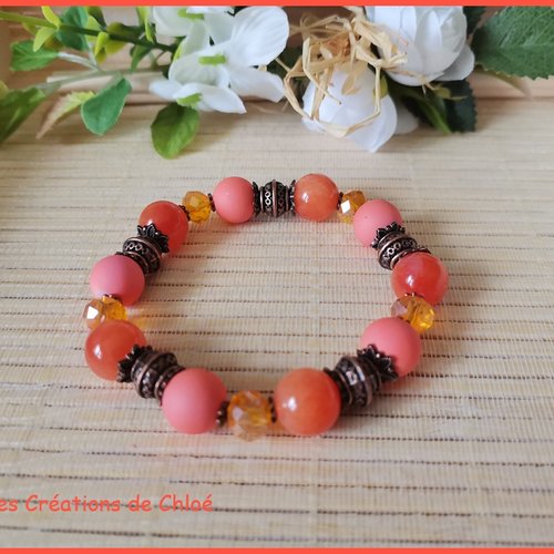 Kit bracelet fil élastique perles jade orange