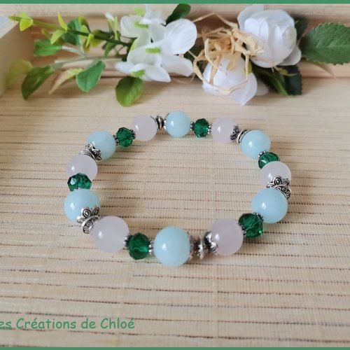Kit bracelet fil élastique perles jade bleue