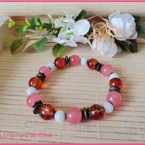 Kit bracelet fil élastique perles ton rose et rouge