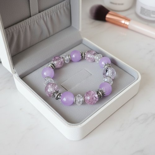 Kit bracelet fil élastique et ajustable perles en verre mauve