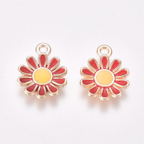 2 pendentif/breloque métal et émail12 mm marguerite