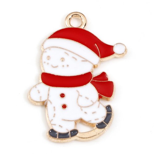 2 breloques métal et émail bonhomme de neige