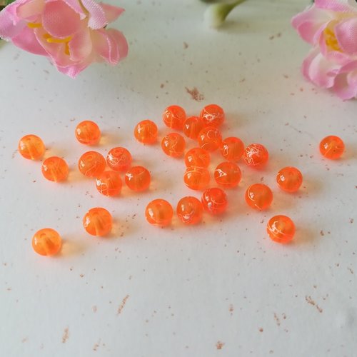 50 perles en verre 4 mm orange tréfilé blanc