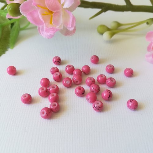 50 perles en verre tréfilé 4 mm rose