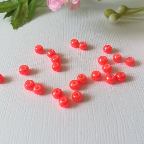 50 perles en verre ronde 4 mm orange vif brillantes