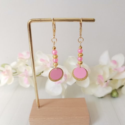 Kit boucles d'oreilles acier inoxydable doré et sequin rose