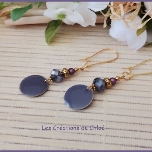 Kit de boucles d'oreilles apprêts doré et sequin émail prune