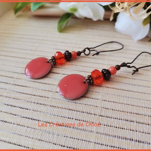 Kit de boucles d'oreilles apprêts cuivre et sequin émail corail