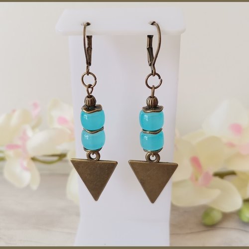 Kit boucles d'oreilles pendentif métal et perles colonne