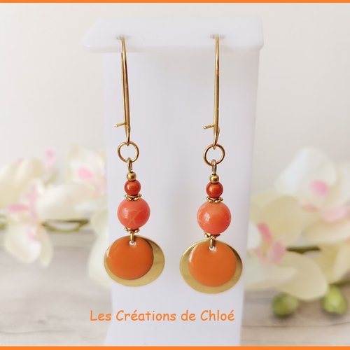 Kit de boucles d'oreilles sequin émail orange