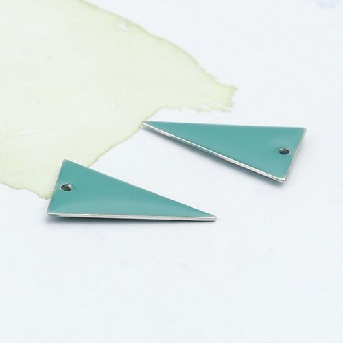 5 pendentifs sequin émail triangle 22 x 13 mm turquoise