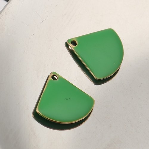 4 pendentifs sequin émail 12 x 10 mm vert