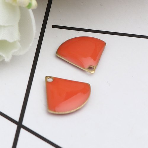 4 pendentifs sequin émail 12 x 10 mm orange