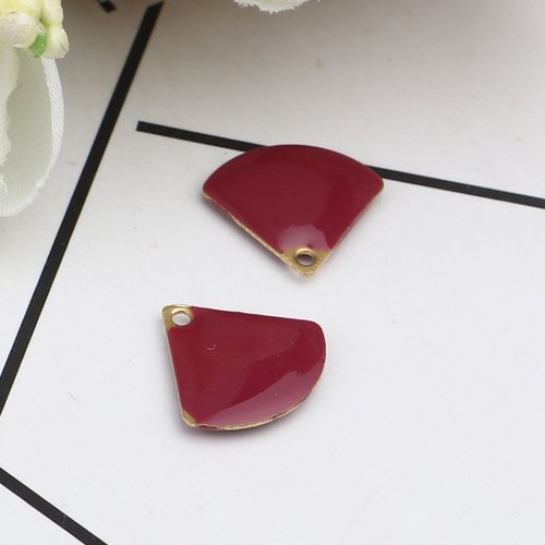 4 pendentifs sequin émail 12 x 10 mm grenat