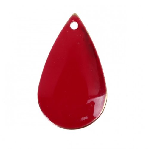2 pendentifs sequin émail goutte 20 x 12 mm rouge