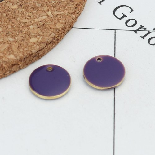 4 pendentifs sequin émail rond 12 mm violet