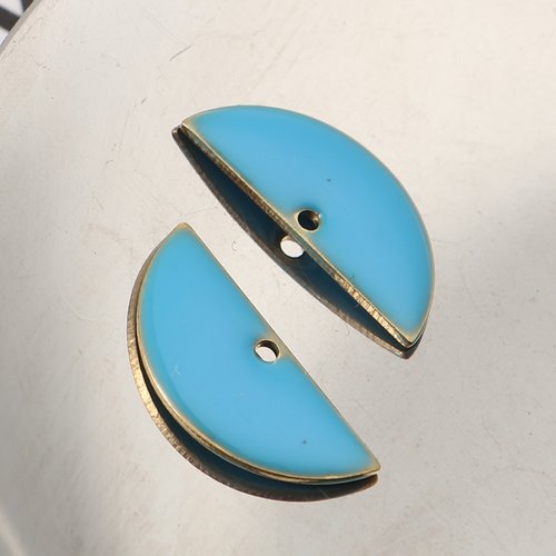 4 pendentifs sequin émail demi lune bleu