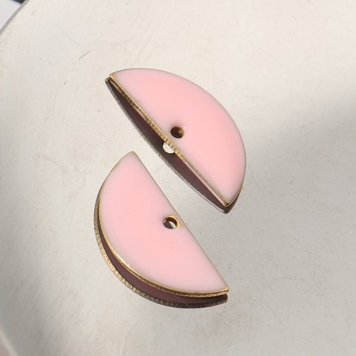 4 pendentifs sequin émail demi lune rose