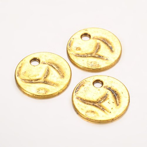 5 pendentifs breloque métal rond vieil or 19 mm x 5