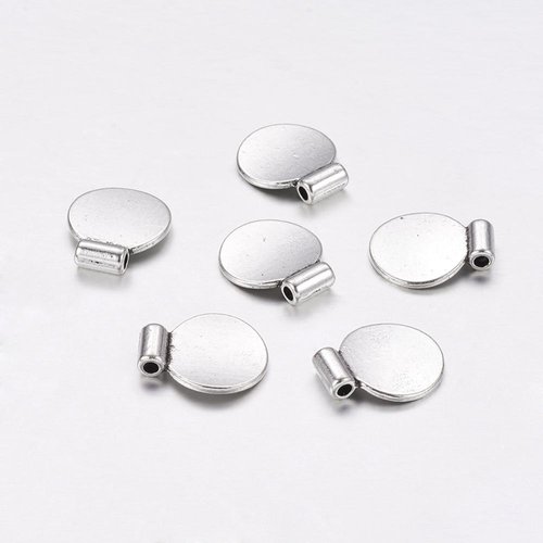 4 pendentifs métal rond plat argenté 12 mm