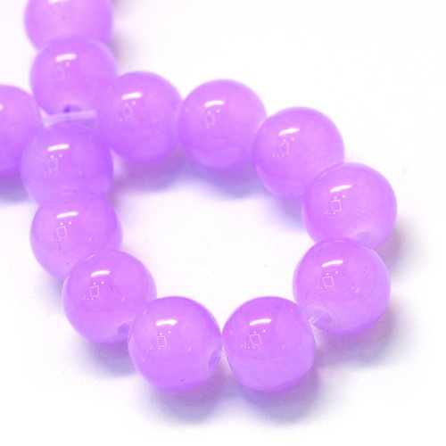 20 perles en verre imitation jade lilas 8 mm