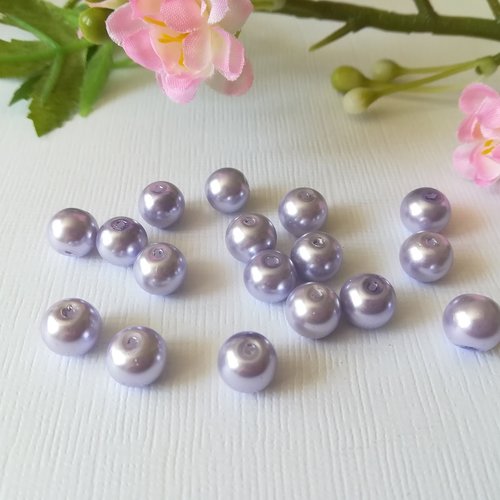 20 perles en verre nacré 8 mm lilas