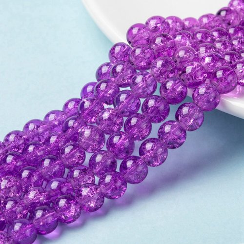 20 perles en verre craquelé 8 mm violet