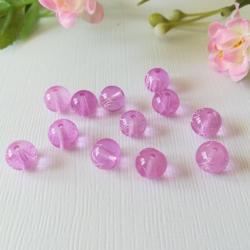 20 perles en verre 8 mm lilas tréfilé blanc