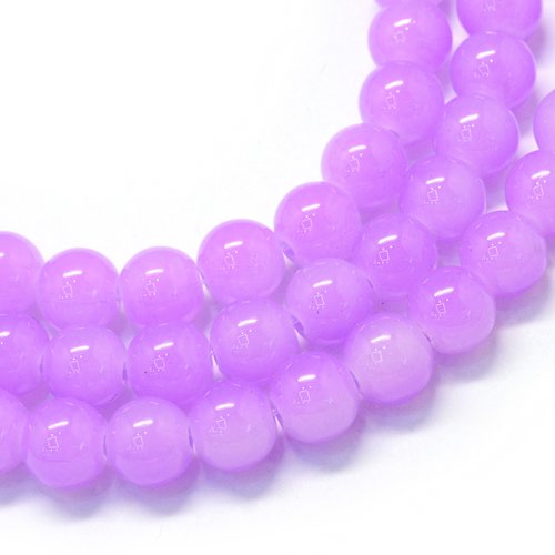 10 perles en verre imitation jade 10 mm lilas