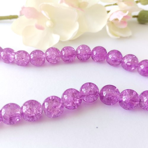 10 perles en verre craquelé 10 mm lilas