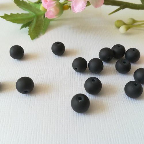 20 perles en verre dépoli 8 mm noires