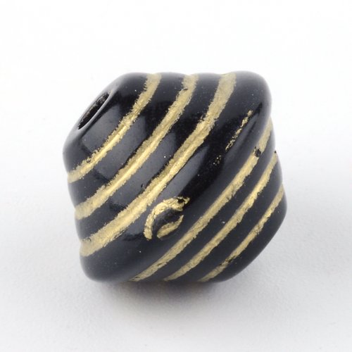 10 perles acrylique toupie 14 mm noires et dorées