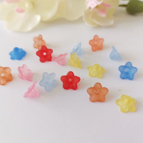 20 perles acryliques givrée fleur 10 mm multicolore