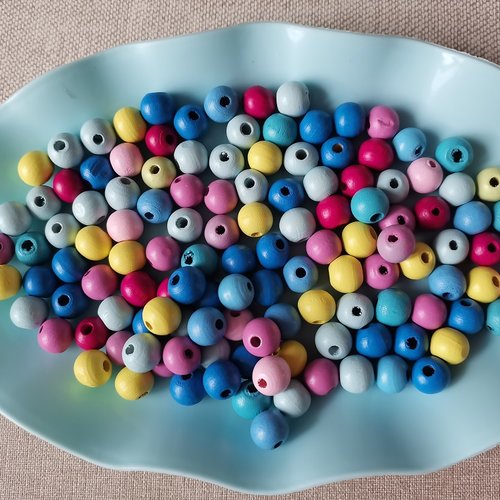 30 perles en bois ronde 10 mm multicolore
