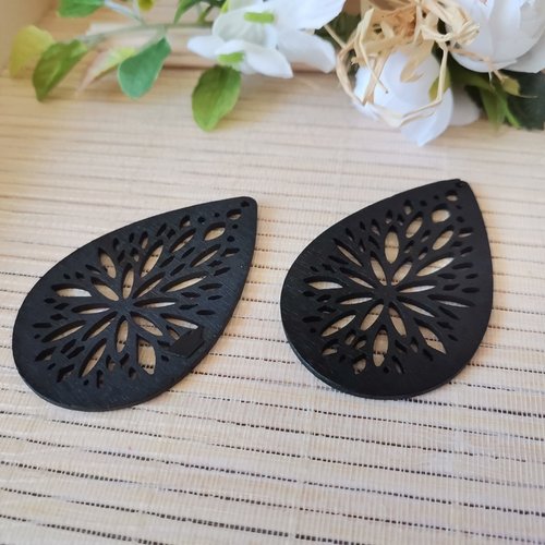 Pendentif goutte en bois noir x 2