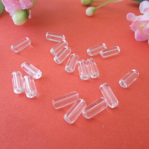 20 perles en verre tube 10 mm cristal