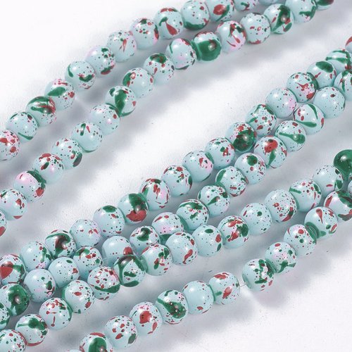 50 perles en verre 4 mm bleues taches multicolores