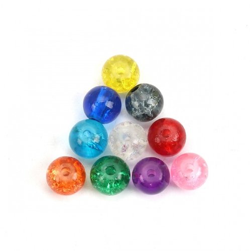 30 perles en verre craquelé 6 mm multicolore