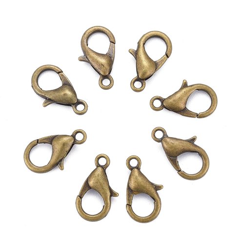 20 fermoirs mousqueton 12 x 6 mm bronze