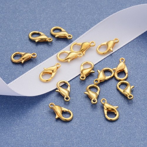 20 fermoirs mousqueton 12 x 6 mm doré