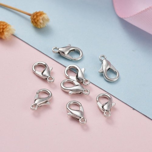 20 fermoirs mousqueton 12 x 6 mm argent mat
