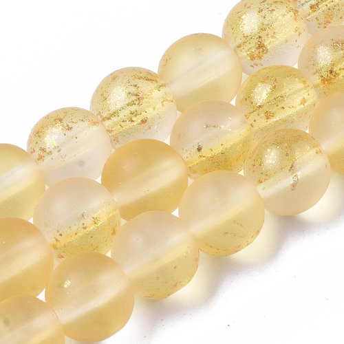 20 perles en verre dépoli feuille d'or 8 mm jaune